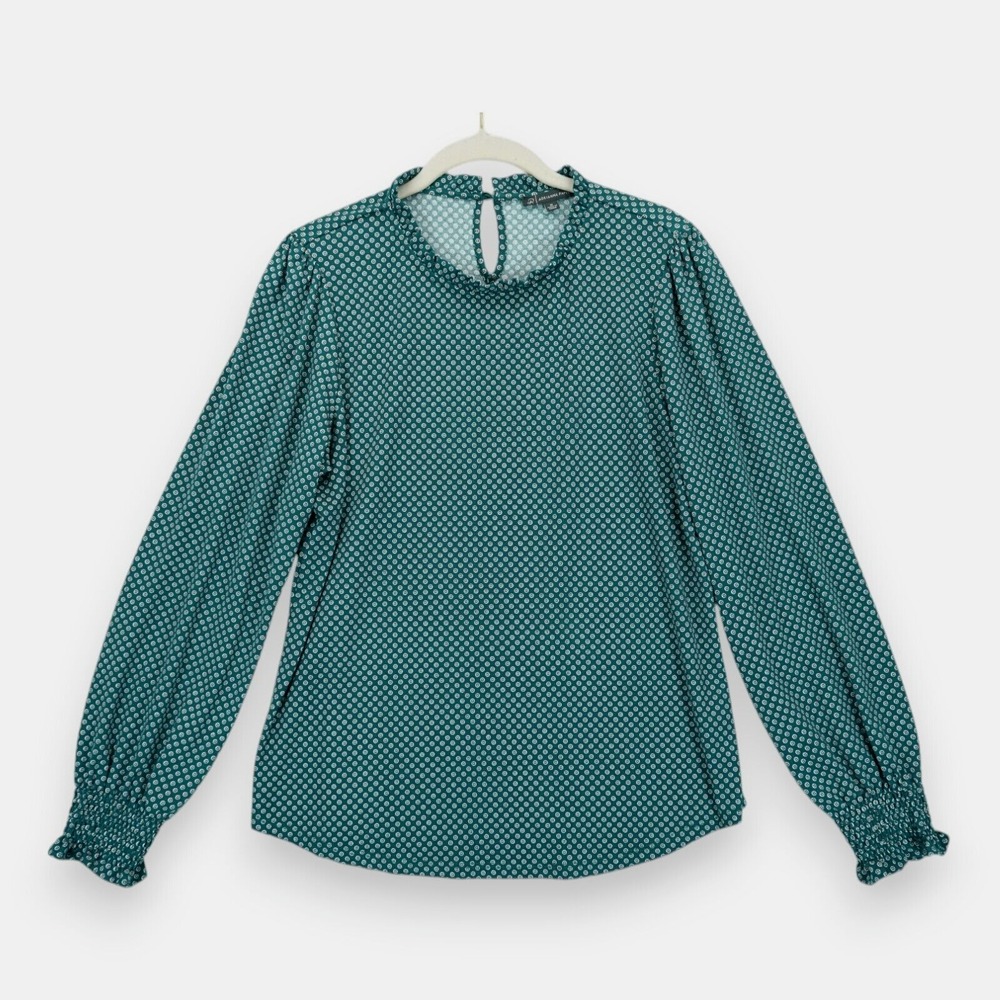 Adrianna Papell Women Blouse Polka Dot Long Sleeve Elastic Cuffen Medium Green